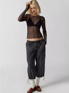 Urban Outfitters Black Sheer Long-Sleeve Mesh Top